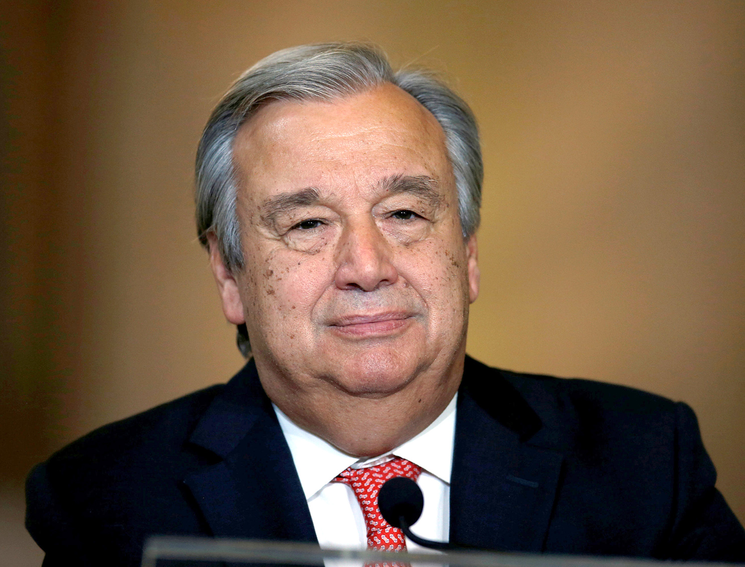 Former Portuguese prime minister Antonio Guterres speaks during an Oct. 6 news conference at Necessidades Palace in Lisbon after being nominated as United Nations secretary-general. The Portuguese Bishops Conference praised Guterres for his "deep sense of humanity and faith" after his nomination. (CNS photo/Rafael Marchante, Reuters)