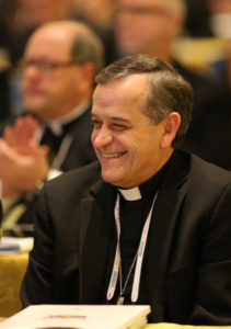 Seattle Auxiliary Bishop Eusebio L. Elizondo smiles Nov. 14 during the annual fall general assembly of the U.S. Conference of Catholic Bishops in Baltimore. (CNS photo/Bob Roller) 