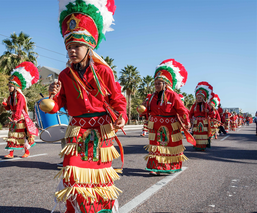 Matachines shake their maracas during a procession that opened the annual Honor Your Mother event in downtown Phoenix Dec. 3. (John Bering/CATHOLIC SUN)