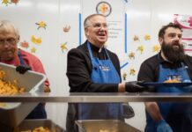 Bishop Dolan visits and serves at Andre House